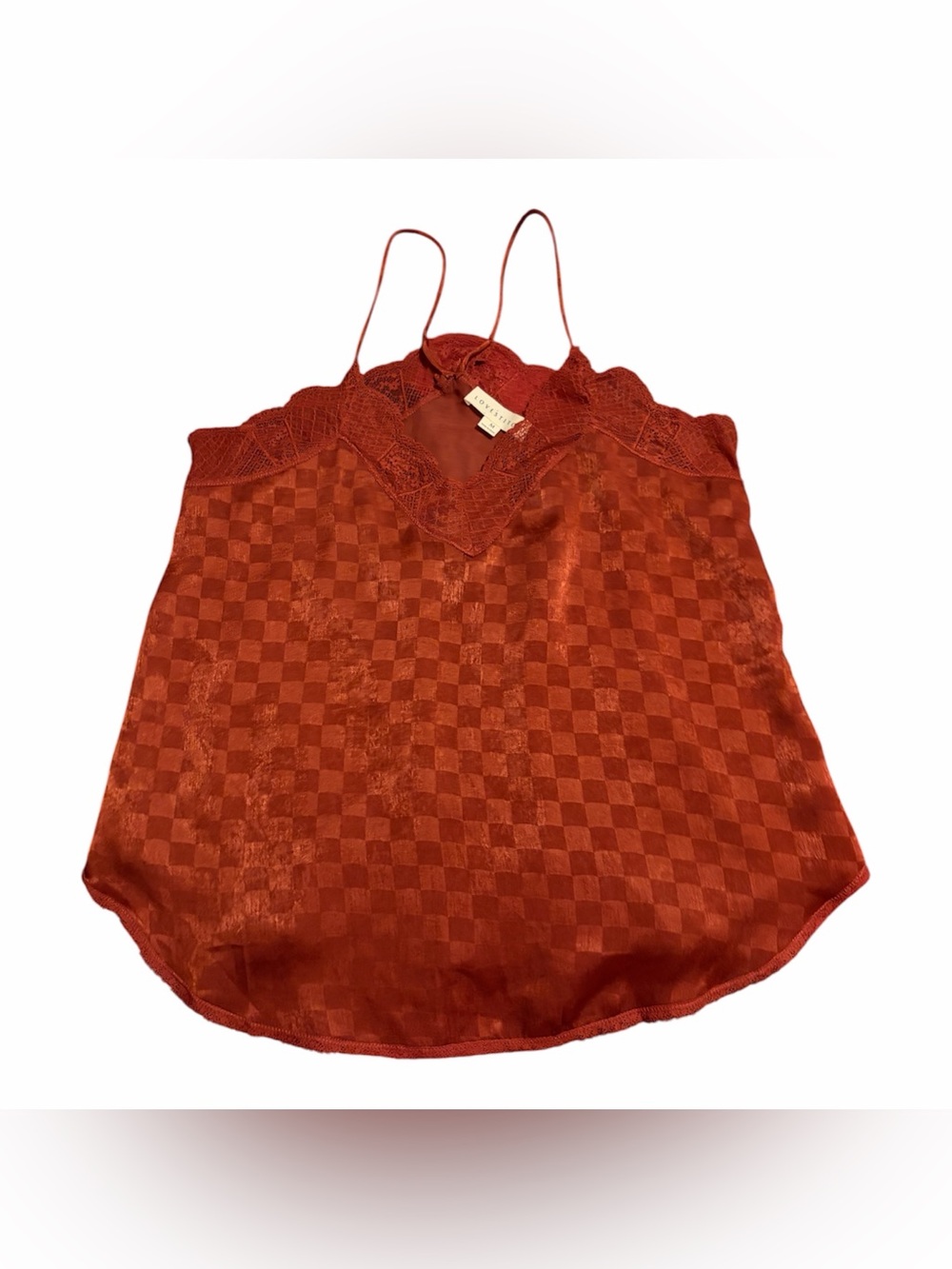 lovestitch Rust Burnt Orange Checkered Satin Lace Cami
